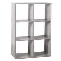ETAGERE BOIS 6 CASES MIX GRIS