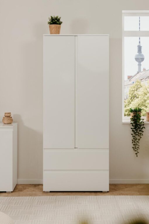 ARMOIRE BLANC BRILLANT CAPETOWN - 2 PORTES 2 TIROIRS