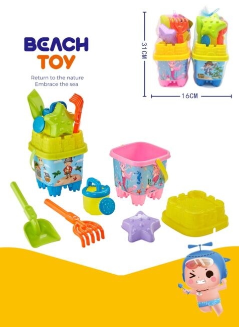 JOUETS PLAGE SEAU GARNI 6PCS