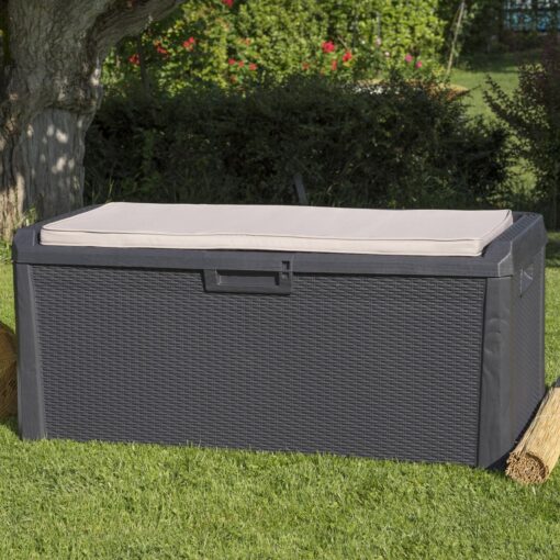 COFFRE JARDIN ANTHRACITE 560 L + COUSSIN