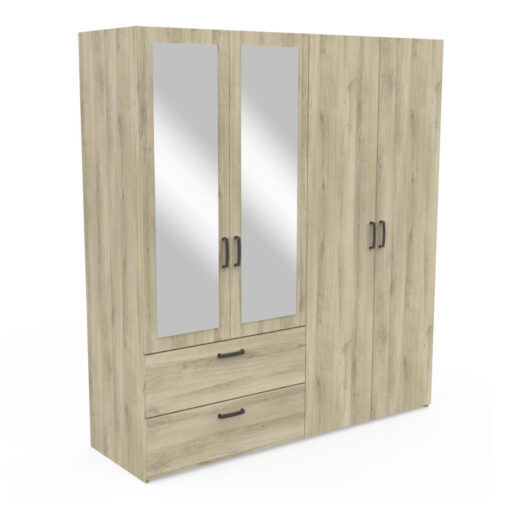 ARMOIRE 4 PORTES 2 TIROIRS + MIROIR